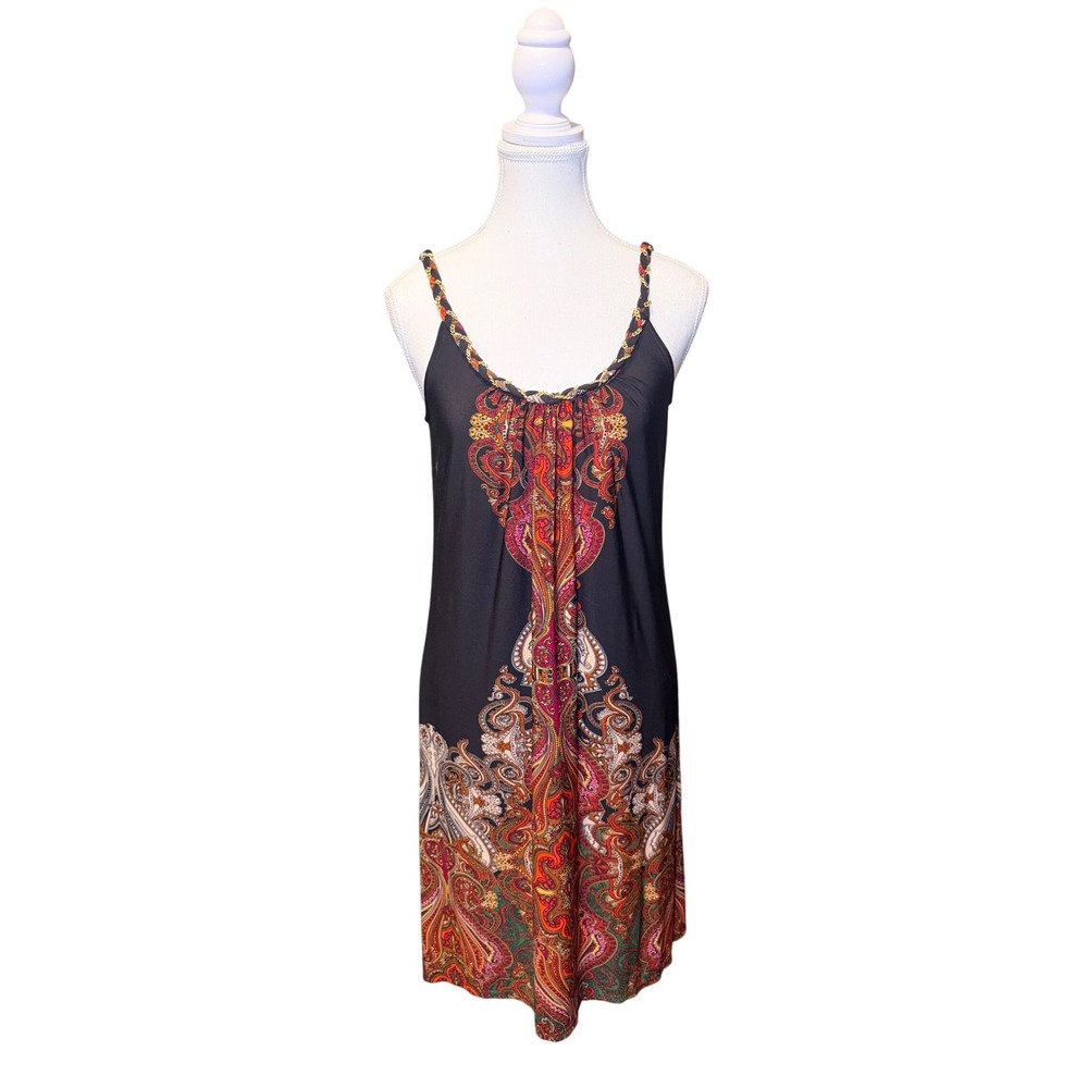 Paisley Midi Dress Braided Strap Slip Boho Festival Size M Dress Barn